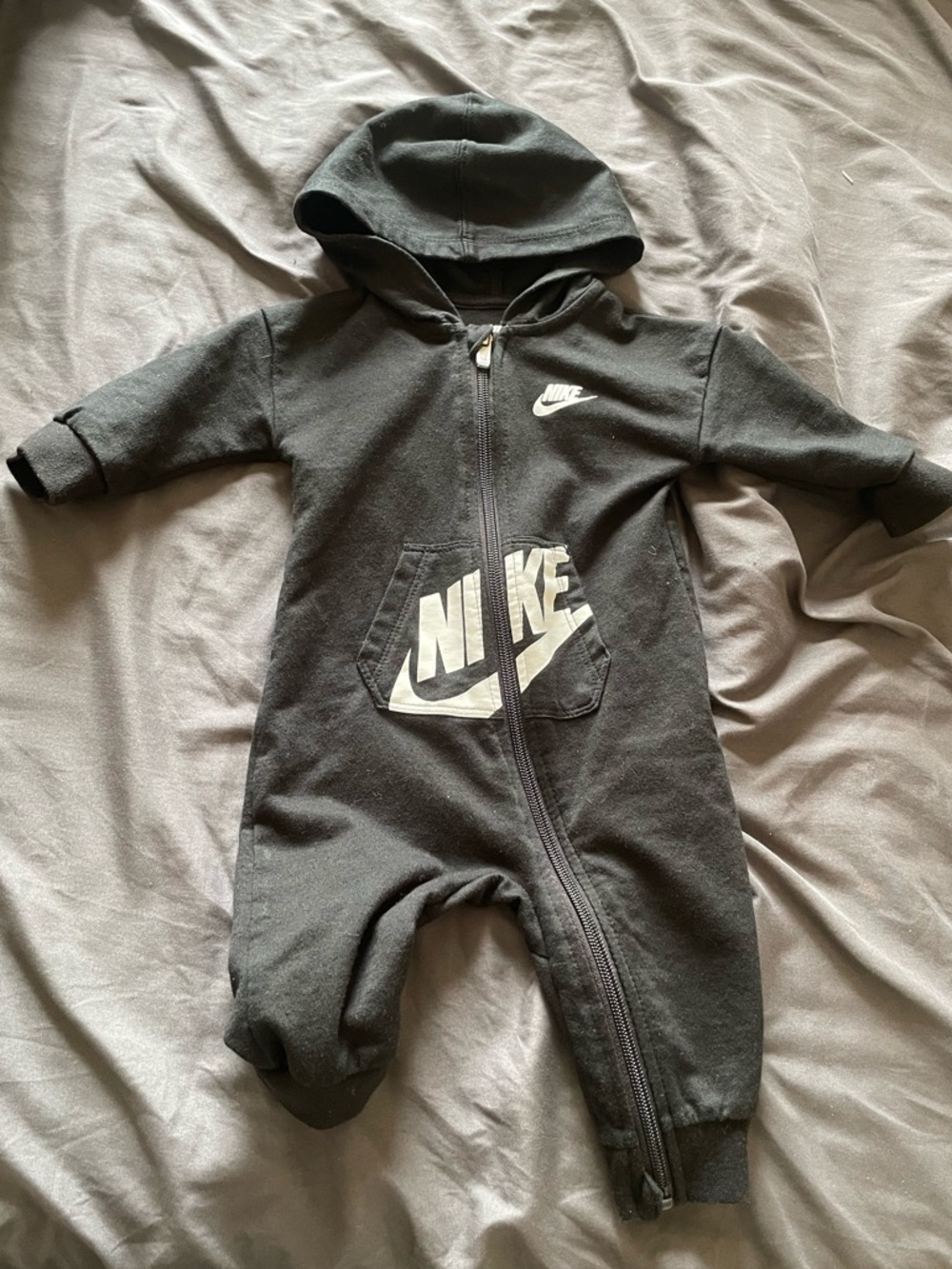 Nike Kids Charcoal Gray Hooded One-Piece Footie